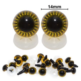 14mm Yellow Owl Eyes with Plastic Backs