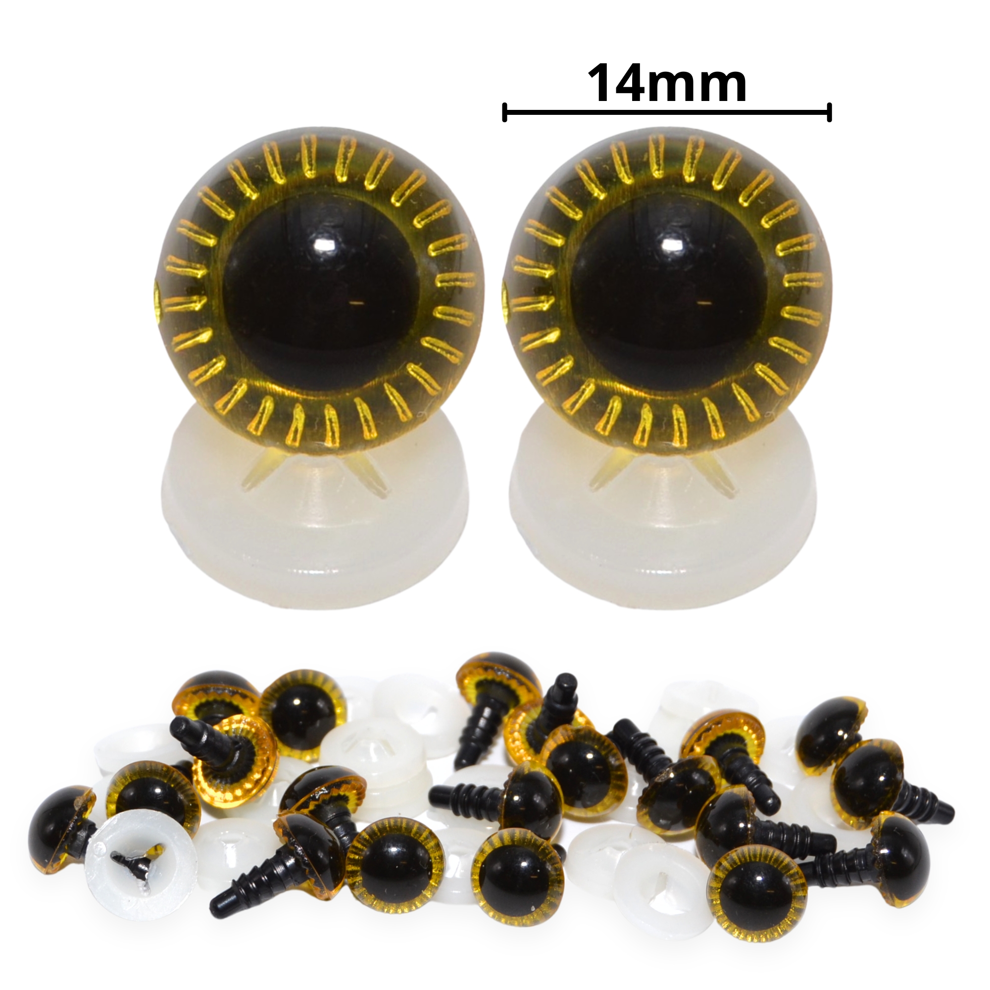 14mm Yellow Owl Eyes with Plastic Backs