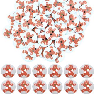 20mm Christmas 35 Gingerbread Man - Printed Wooden Round Buttons