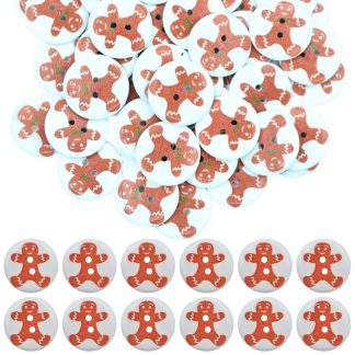 25mm Christmas 35 Gingerbread Man - Printed Wooden Round Buttons
