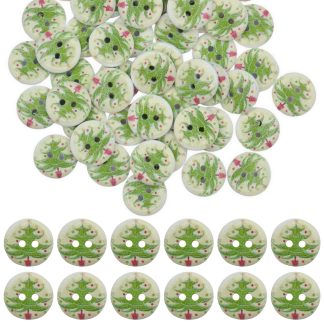 15mm Christmas 36 Christmas Tree - Printed Wooden Round Buttons