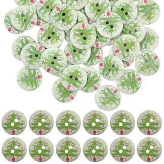 20mm Christmas 36 Christmas Tree - Printed Wooden Round Buttons