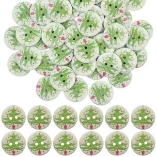 25mm Christmas 36 Christmas Tree - Printed Wooden Round Buttons