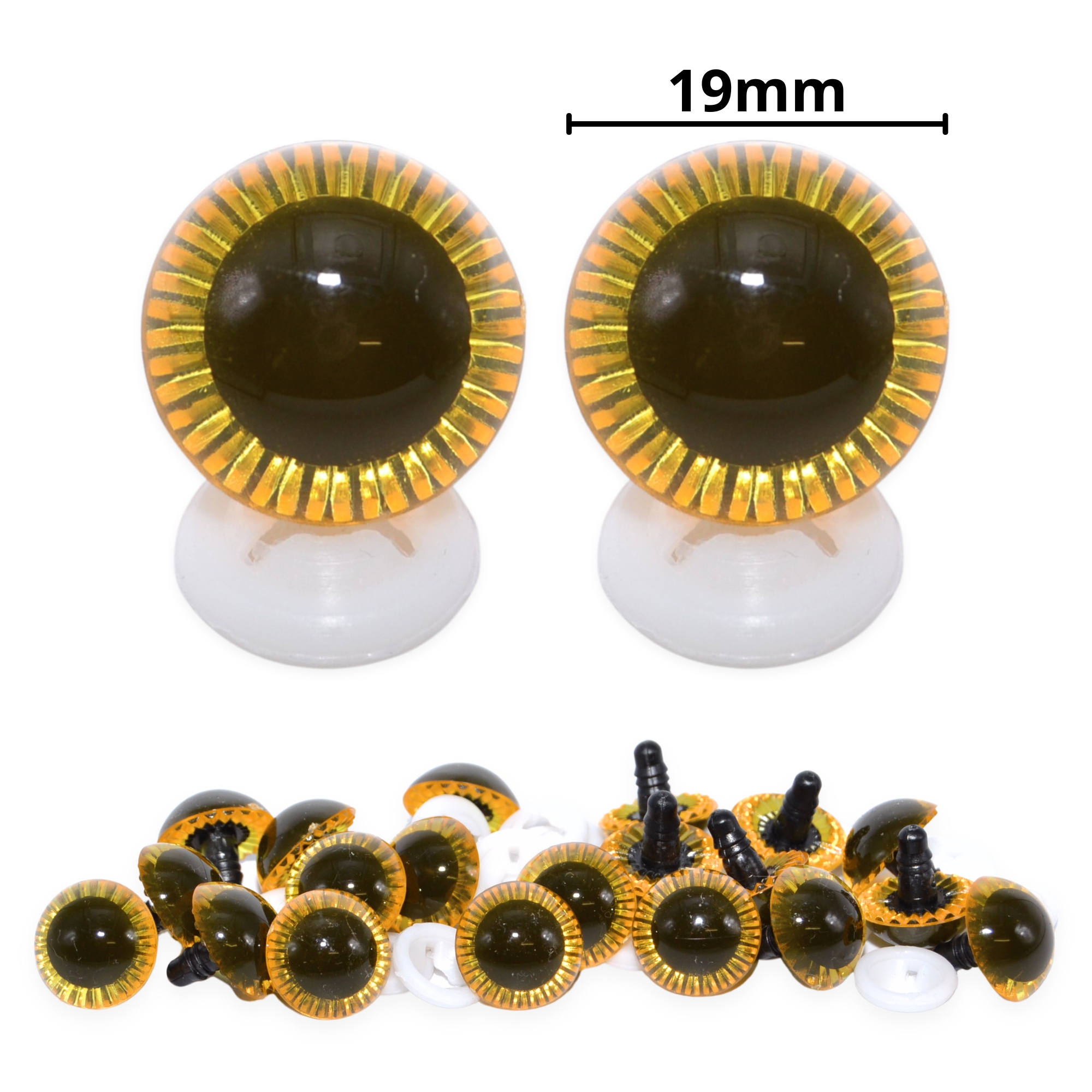 19mm Yellow Owl Eyes with Plastic Backs