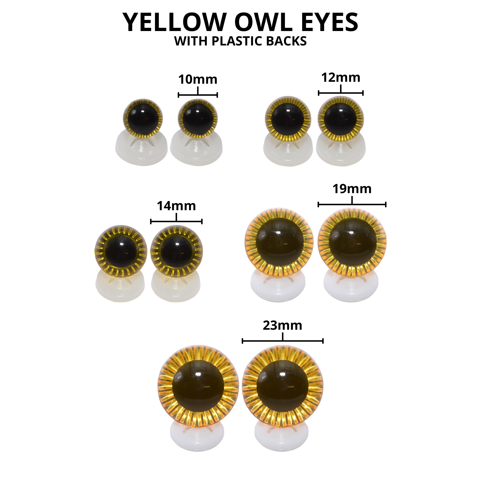 14mm Yellow Owl Eyes with Plastic Backs - Image 3