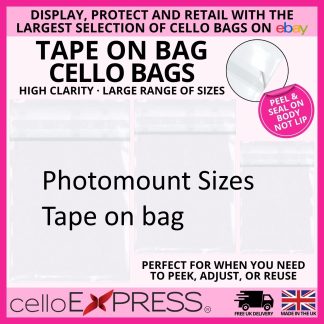 Photomount Sizes Tape on Bag