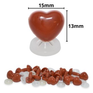 15mm x 13mm Dark Brown Heart Noses with Plastic Backs