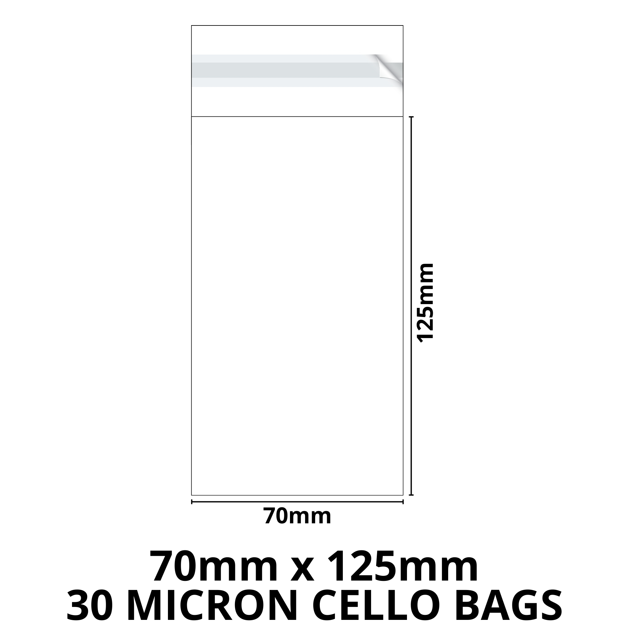 70mm x 125mm + 30mm Flap - Cellophane Clear Display Bags 30 Micron Self Seal - Small Cello - Image 3