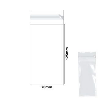 70mm x 125mm + 30mm Flap - Cellophane Clear Display Bags 30 Micron Self Seal - Small Cello