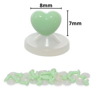 8mm x 7mm Mint Green Heart Noses with Plastic Backs
