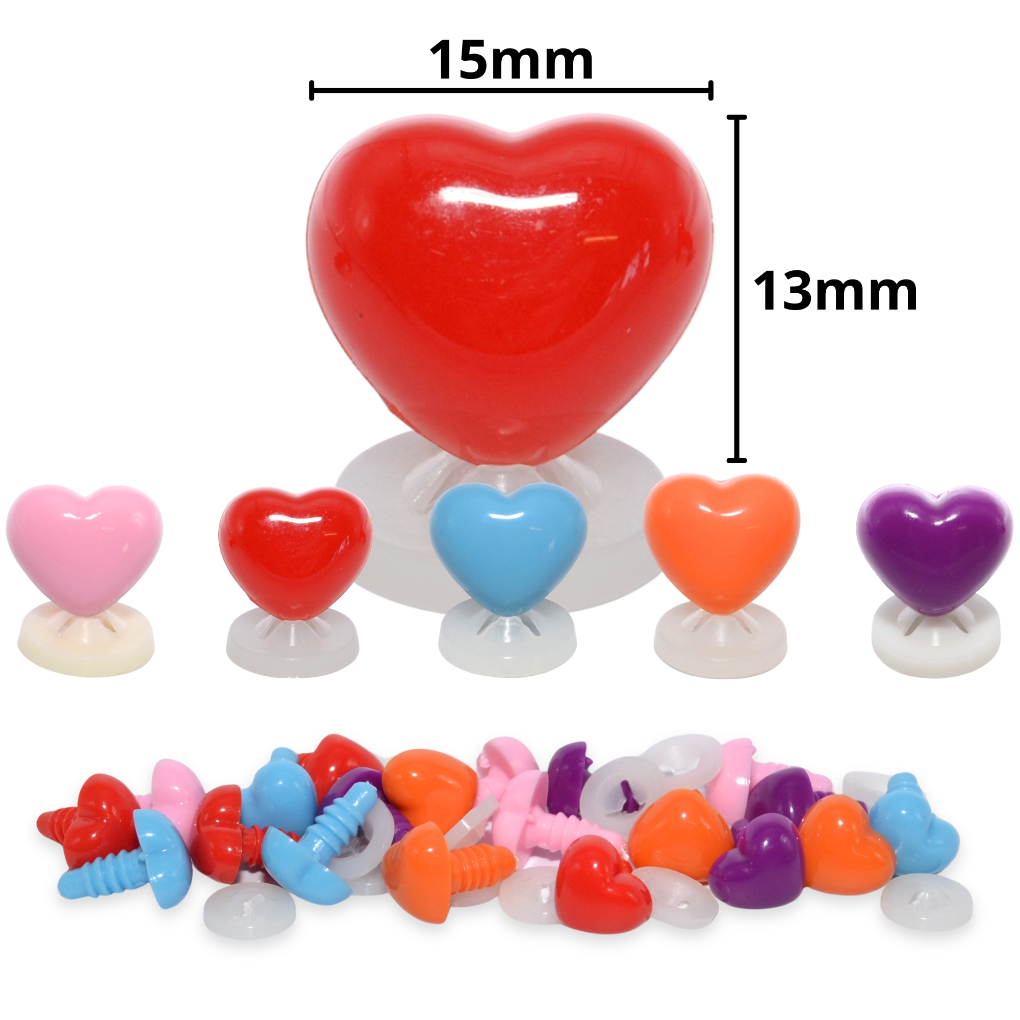 15mm x 13mm Mixed Heart Noses with Plastic Backs