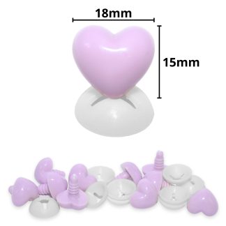 18mm x 15mm Pale Lilac Heart Noses with Plastic Backs