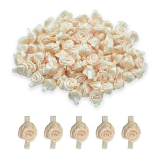 12mm Cream Mono #815 with Cream Leaves Satin Ribbon Roses
