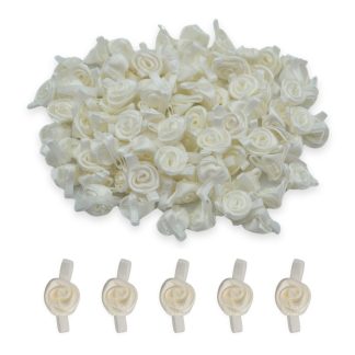 12mm Ivory Mono #1961 with Ivory Leaves Satin Ribbon Roses