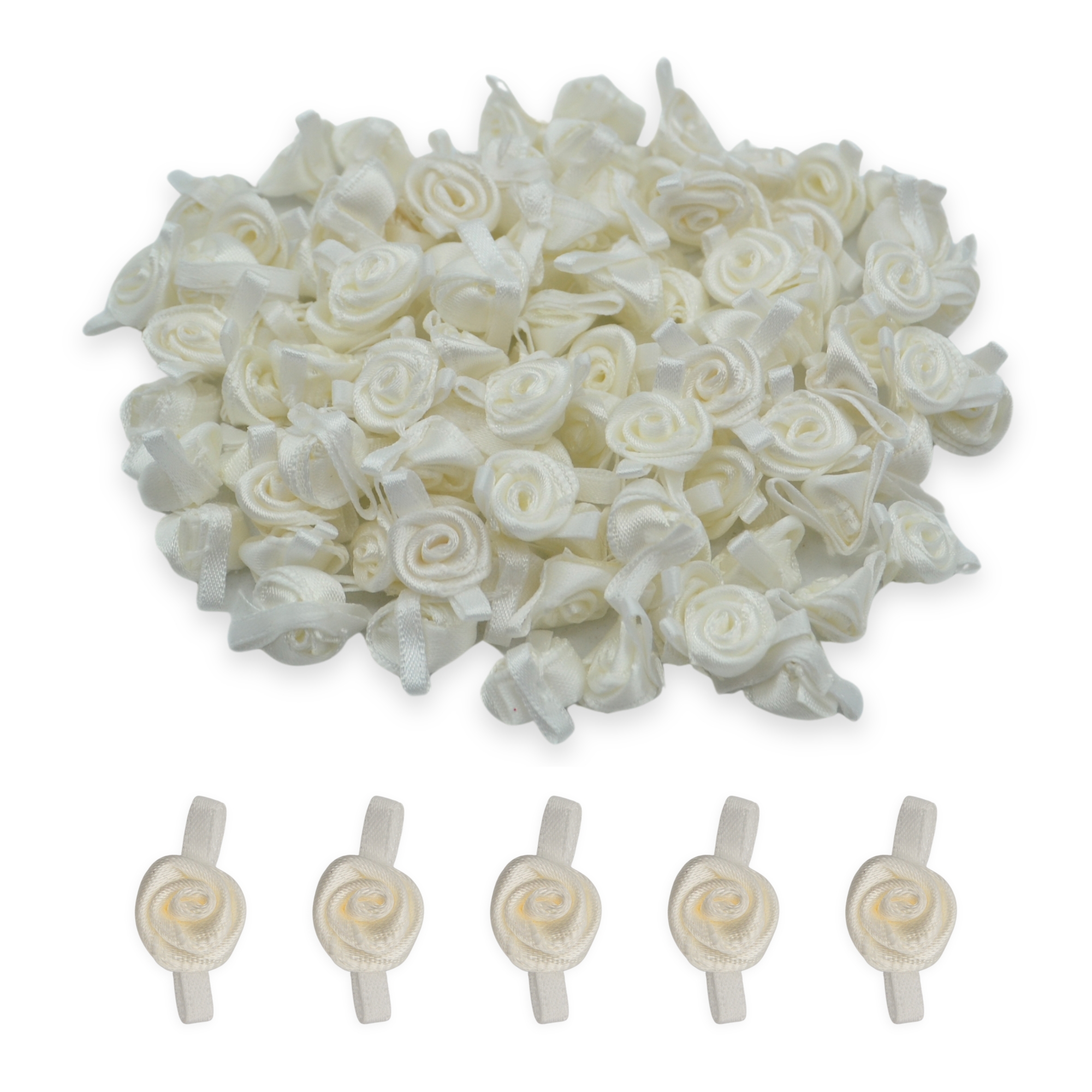 12mm Ivory Mono #1961 with Ivory Leaves Satin Ribbon Roses
