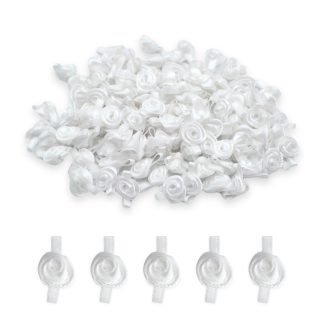 12mm White Mono #029 with White Leaves Satin Ribbon Roses