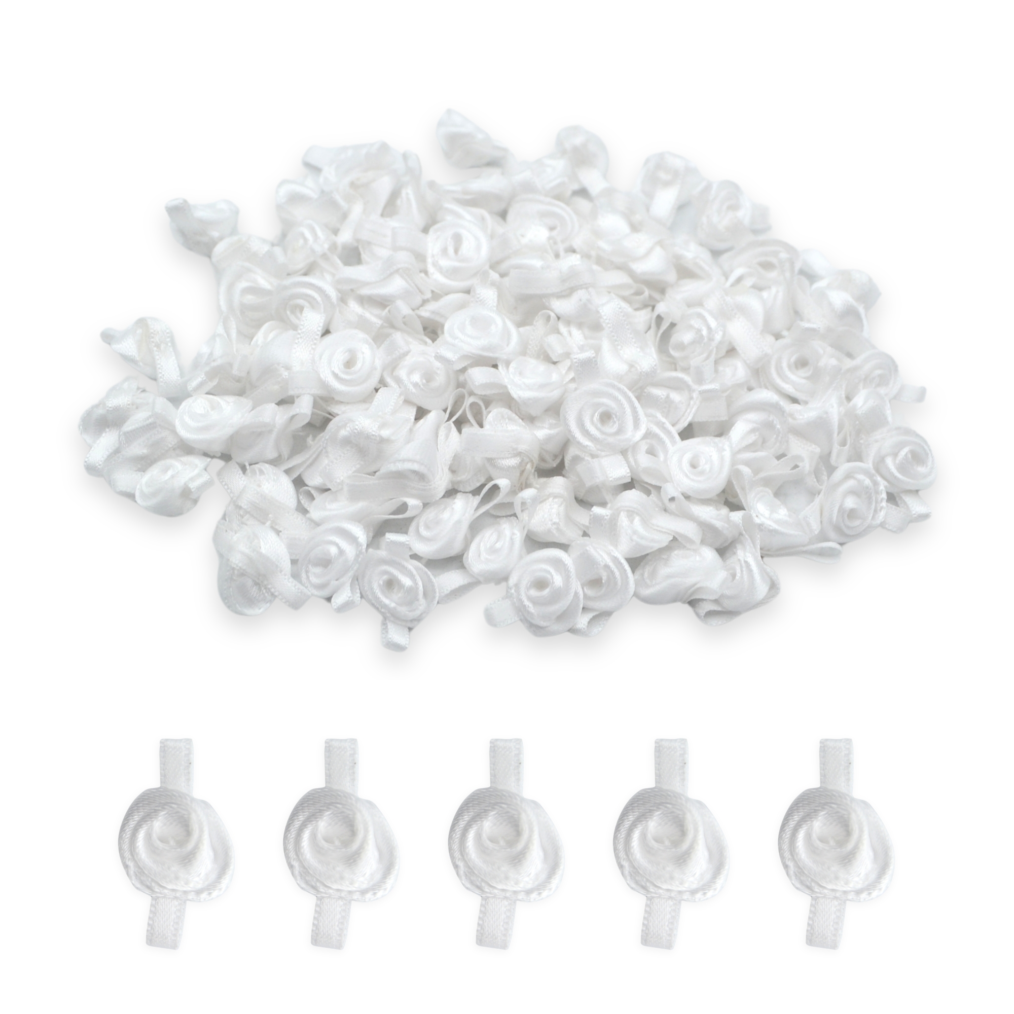 12mm White Mono #029 with White Leaves Satin Ribbon Roses