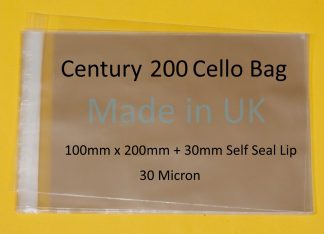 Century 200 Bags - 100mm x 200mm + 30mm Self Seal Flap - Cellophane Display Bags 30 Micron