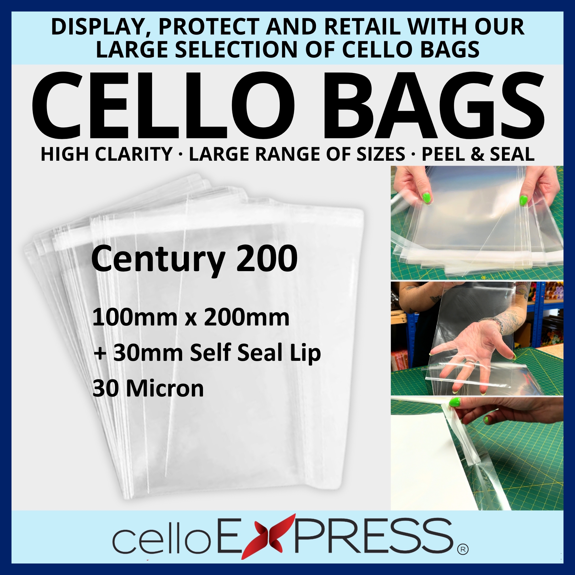 Century 200 Bags - 100mm x 200mm + 30mm Self Seal Flap - Cellophane Display Bags 30 Micron - Image 2