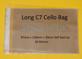 Long C7 Cellophane Bags - 87mm x 128mm + 30mm Self Seal Flap - Cellophane Display Bags 30 Micron