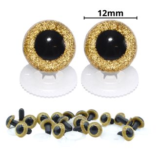 12mm Gold Glitter Eyes - Screw Type with Plastic Backs