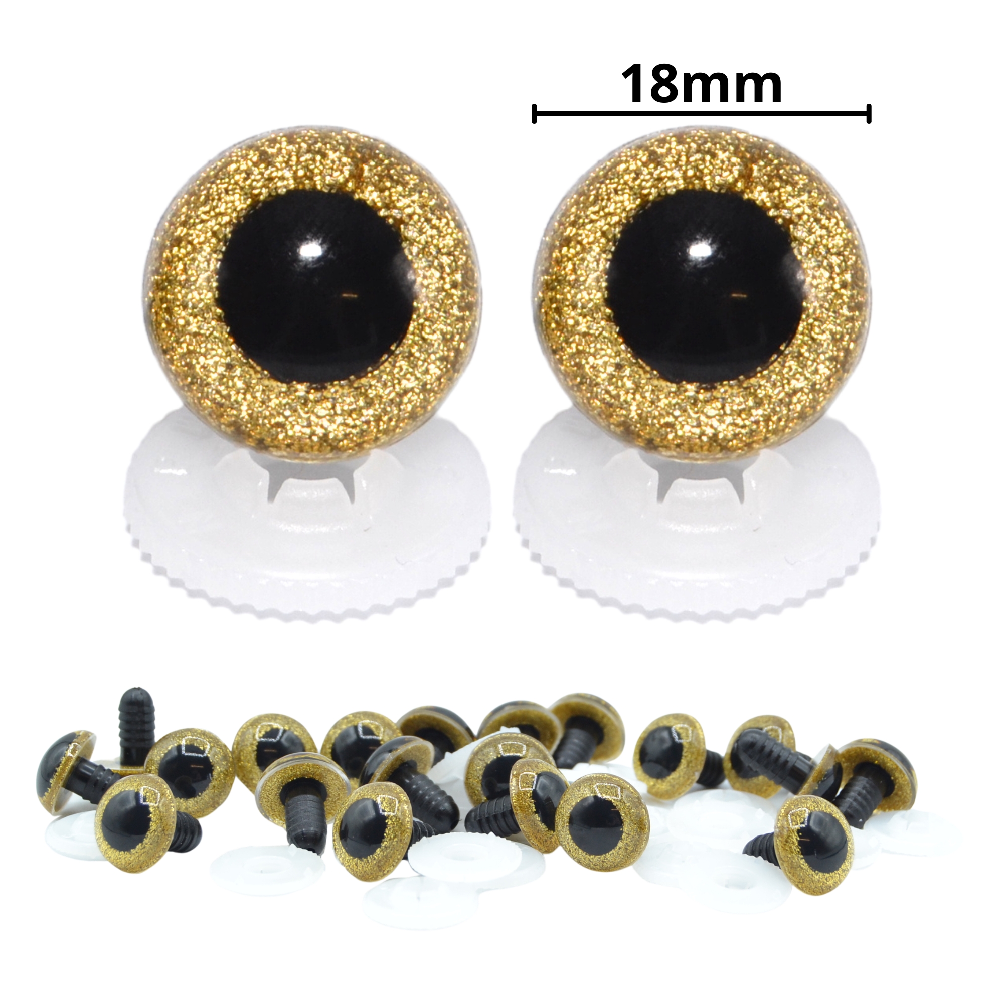 18mm Gold Glitter Eyes - Screw Type with Plastic Backs