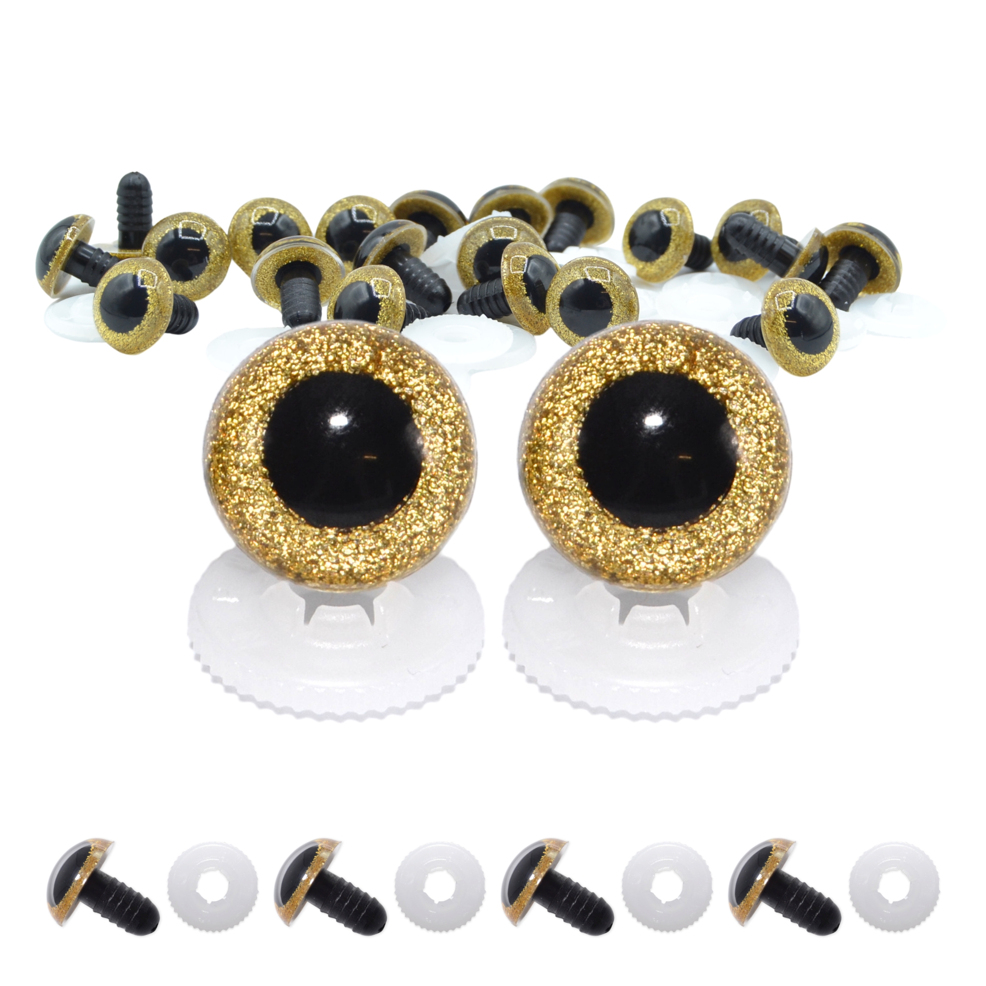 15mm Gold Glitter Eyes - Screw Type with Plastic Backs - Image 2