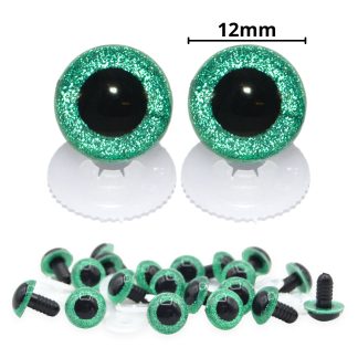 12mm Green Glitter Eyes - Screw Type with Plastic Backs