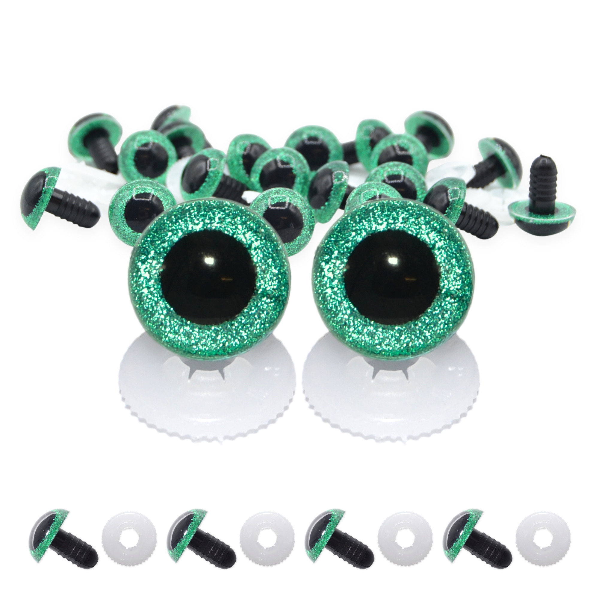 18mm Green Glitter Eyes - Screw Type with Plastic Backs - Image 2