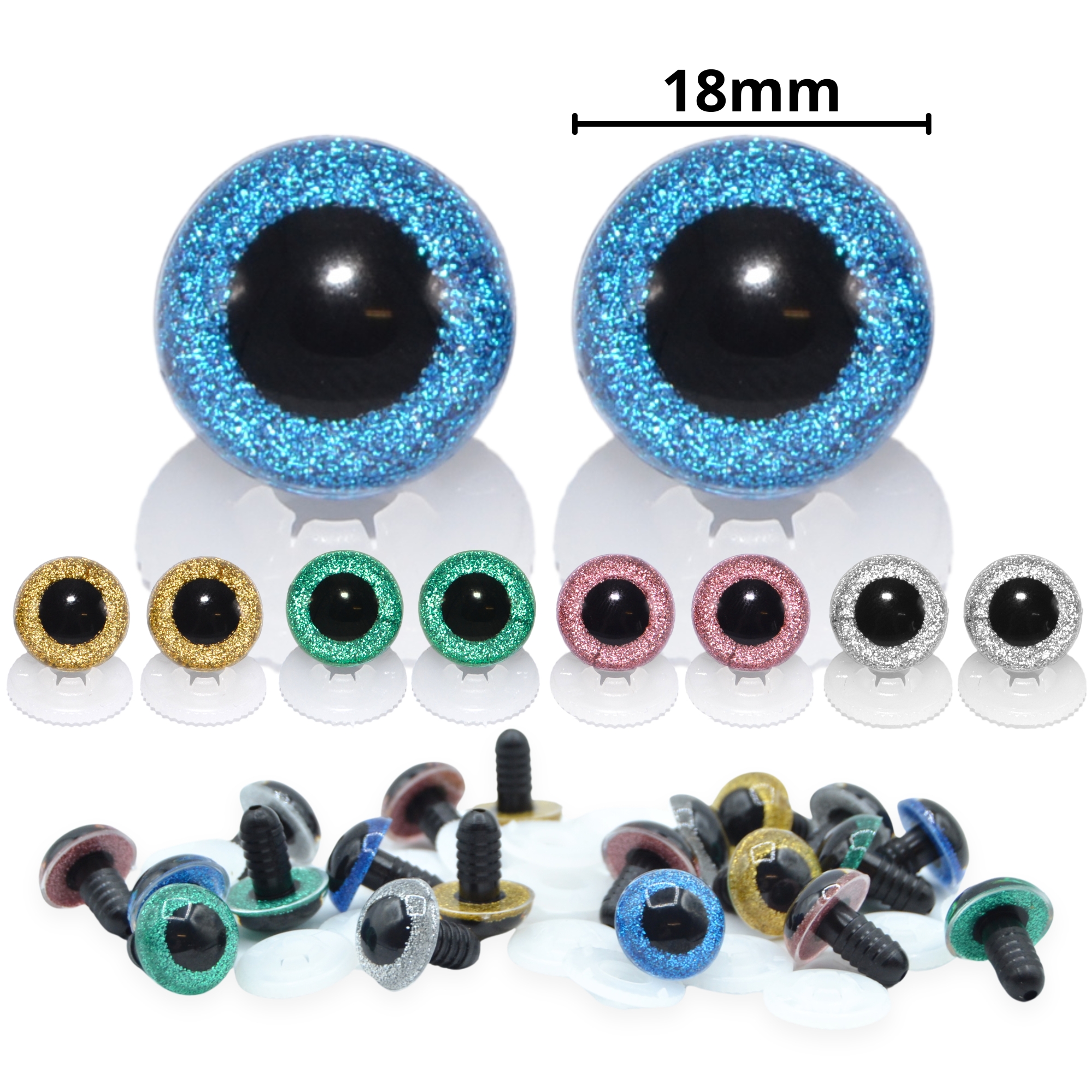 18mm Mixed Glitter Eyes - Screw Type with Plastic Backs