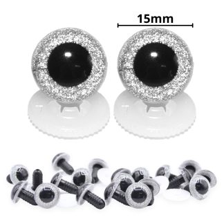 15mm Silver Glitter Eyes - Screw Type with Plastic Backs