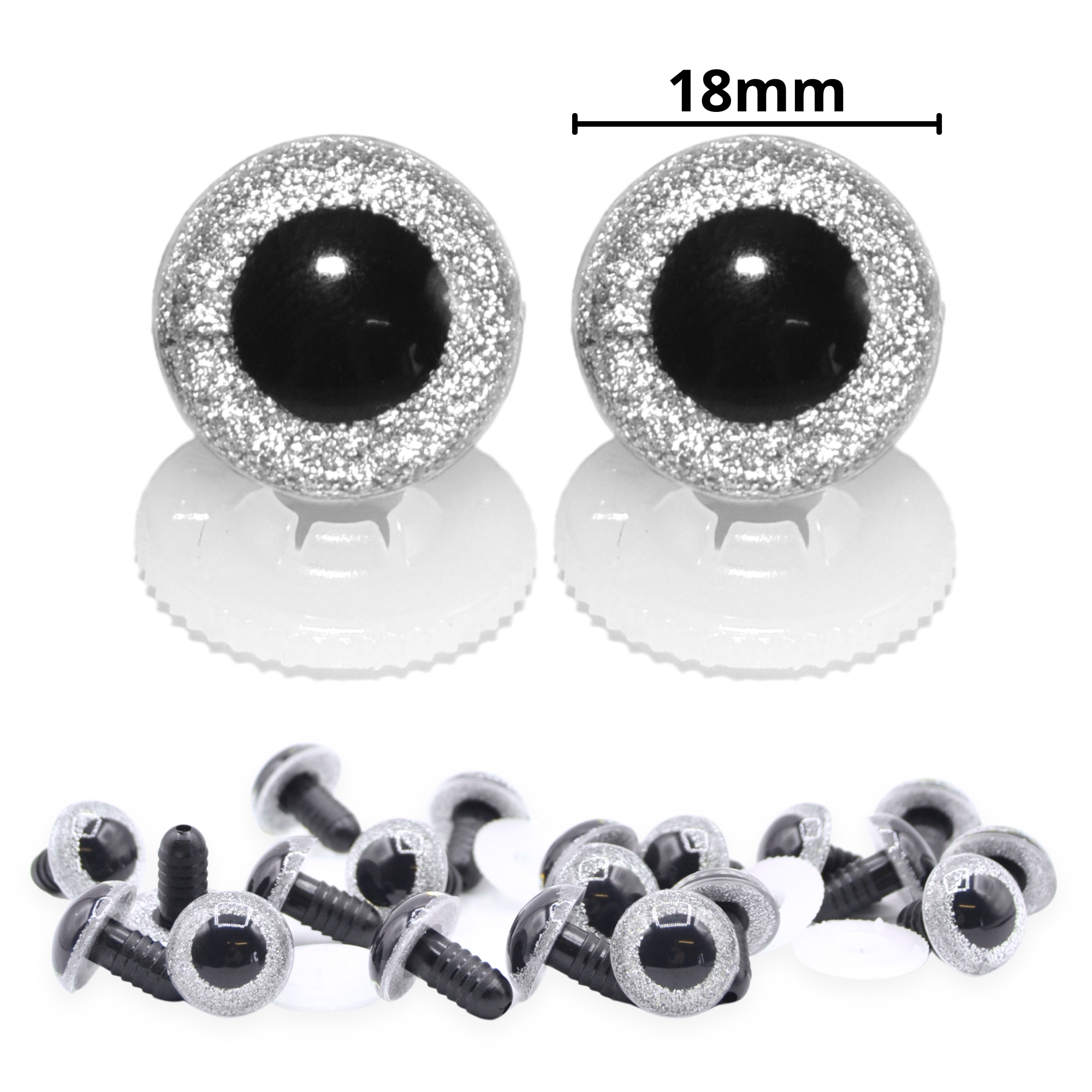 18mm Silver Glitter Eyes - Screw Type with Plastic Backs