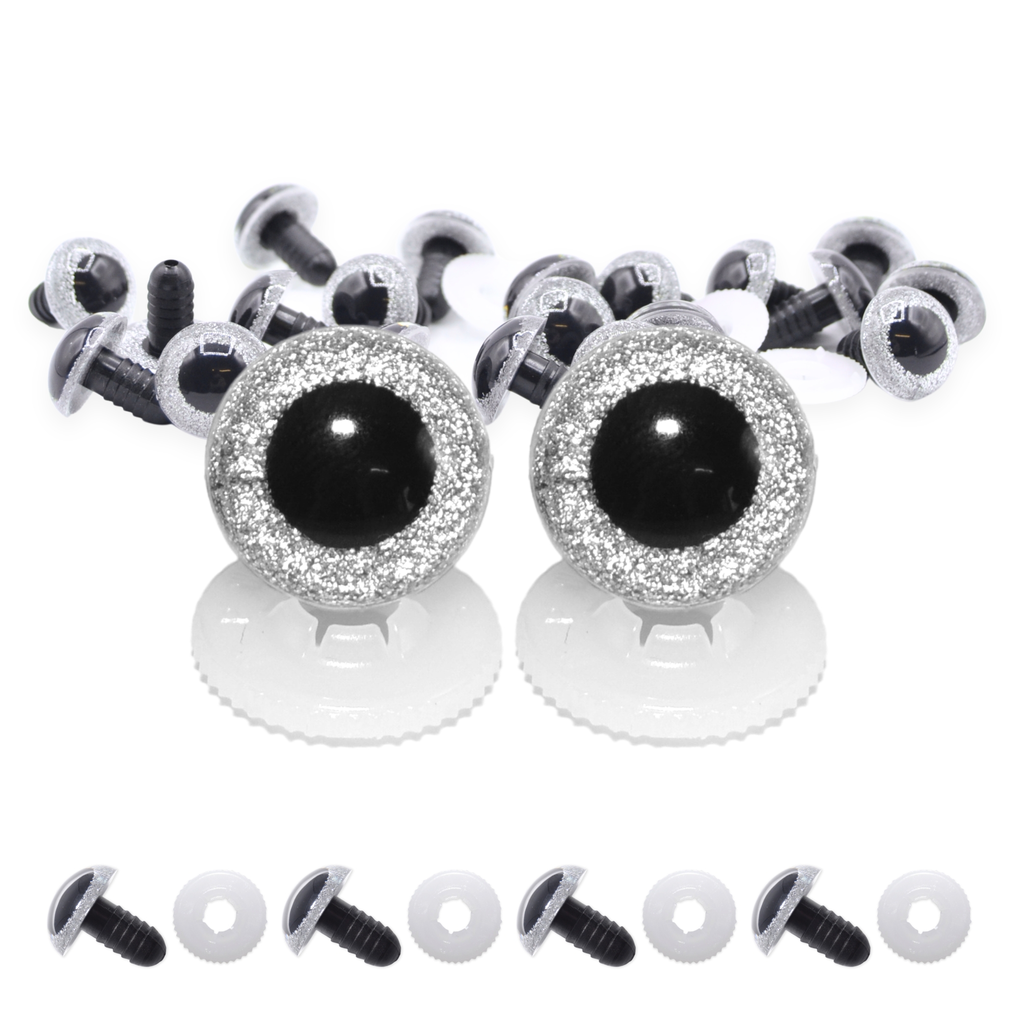 12mm Silver Glitter Eyes - Screw Type with Plastic Backs - Image 2