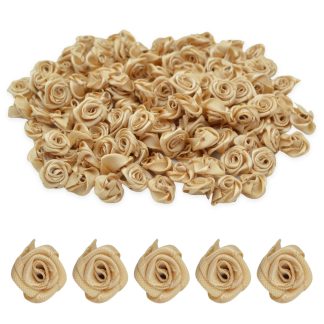 Champagne 15mm Satin Ribbon Roses