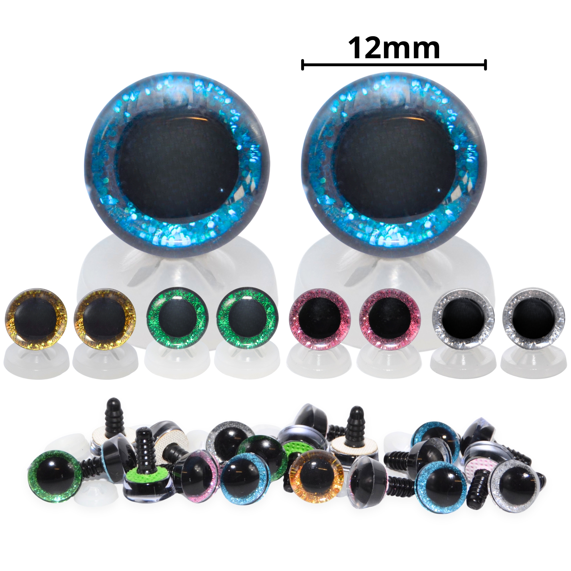 12mm Mixed 2 3D Glitter Eyes with Plastic Backs