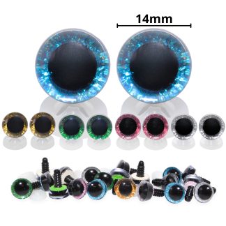 14mm Mixed 2 3D Glitter Eyes with Plastic Backs