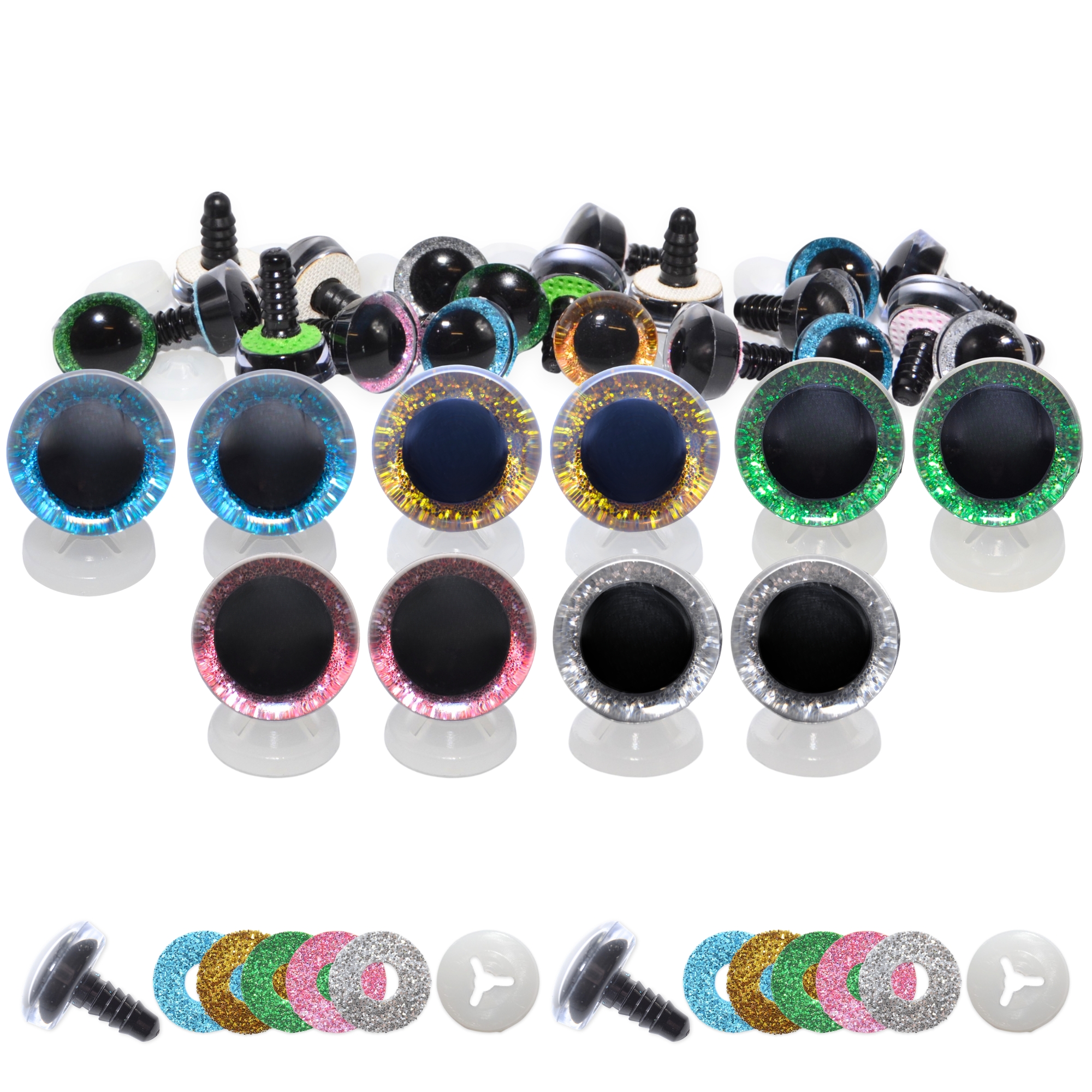 12mm Mixed 2 3D Glitter Eyes with Plastic Backs - Image 2