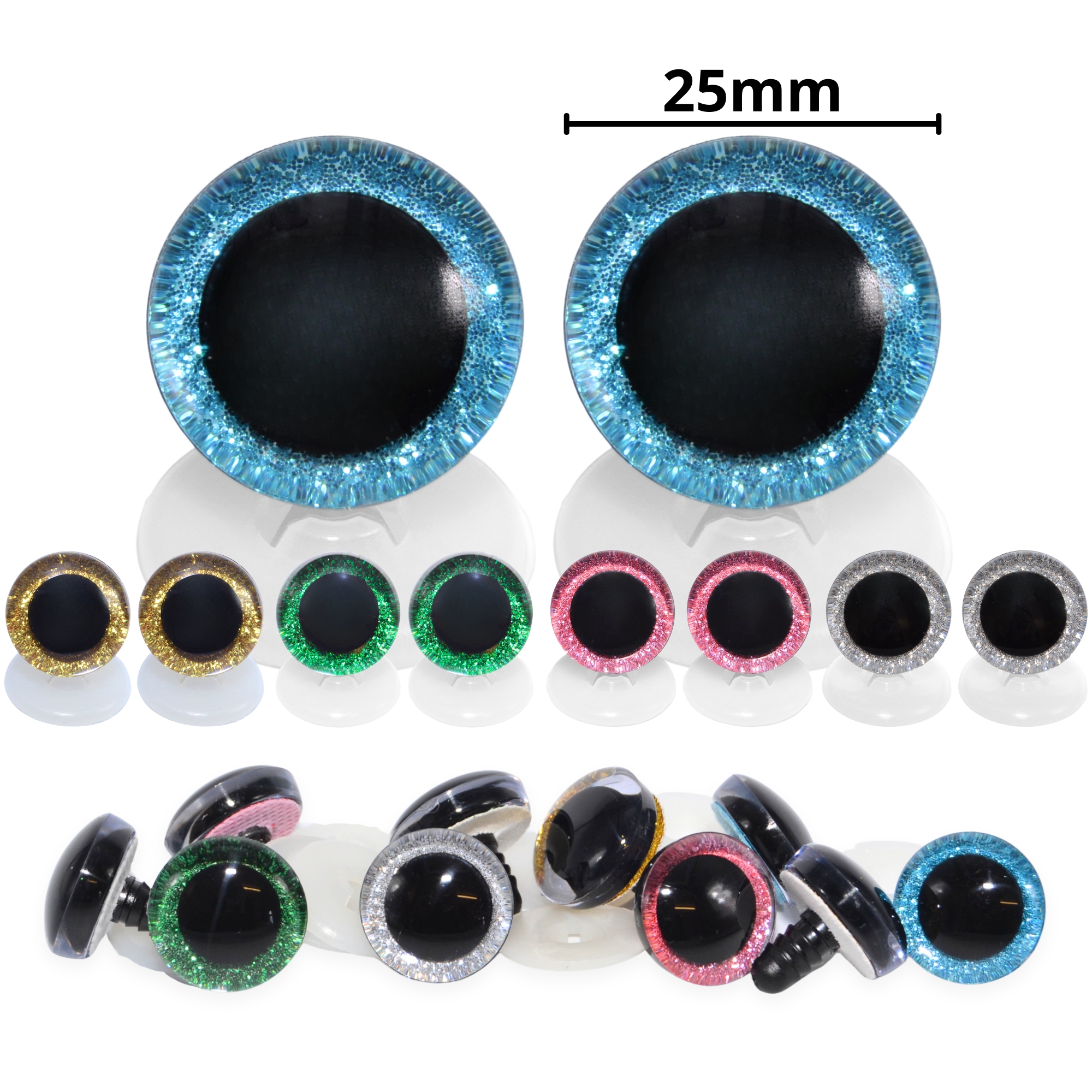 25mm Mixed 2 3D Glitter Eyes with Plastic Backs