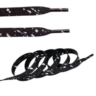 8mm Black with White Ink Splash Shoelaces - Flat Replacement Laces