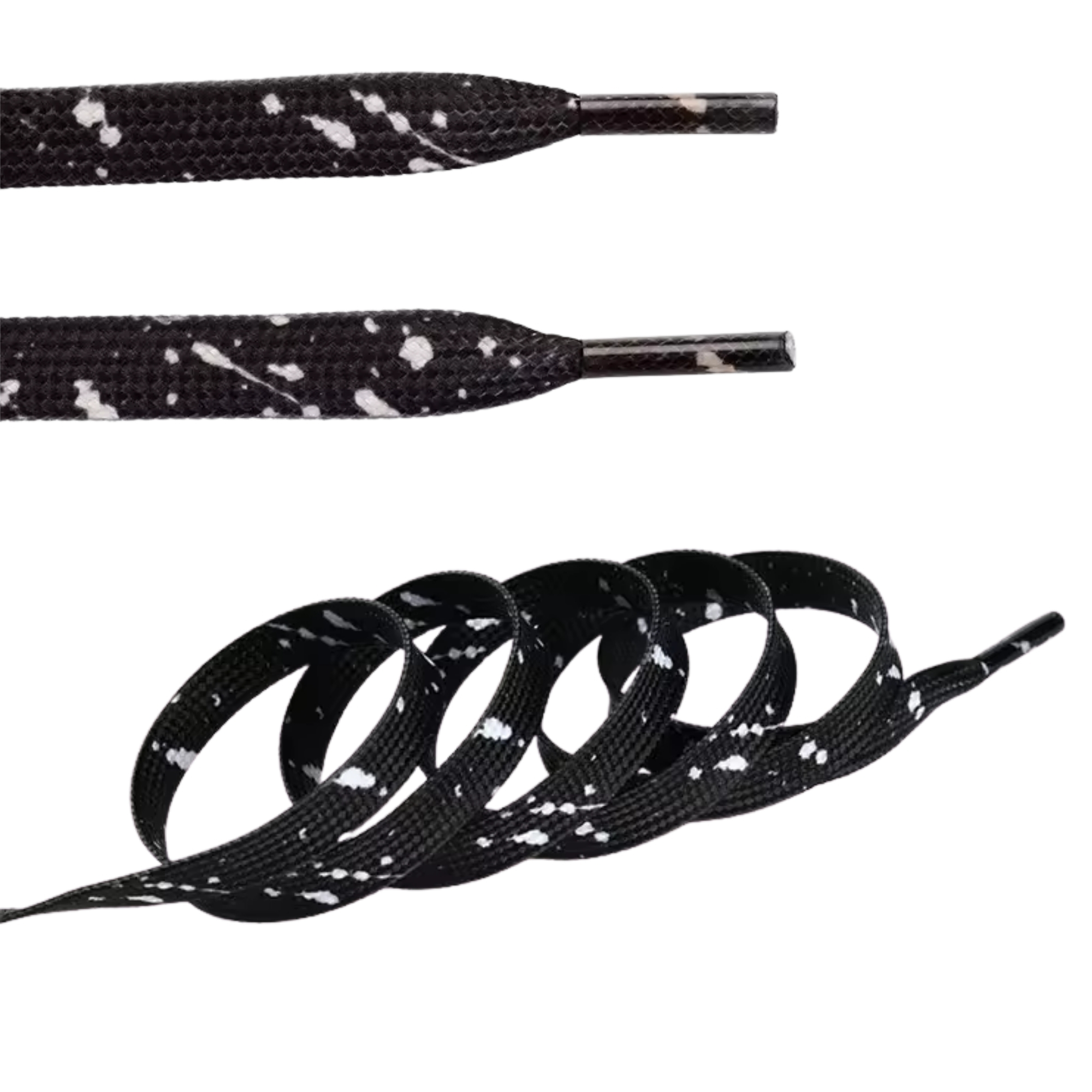 8mm Black with White Ink Splash Shoelaces - Flat Replacement Laces