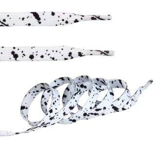 8mm White with Black Ink Splash Shoelaces - Flat Replacement Laces