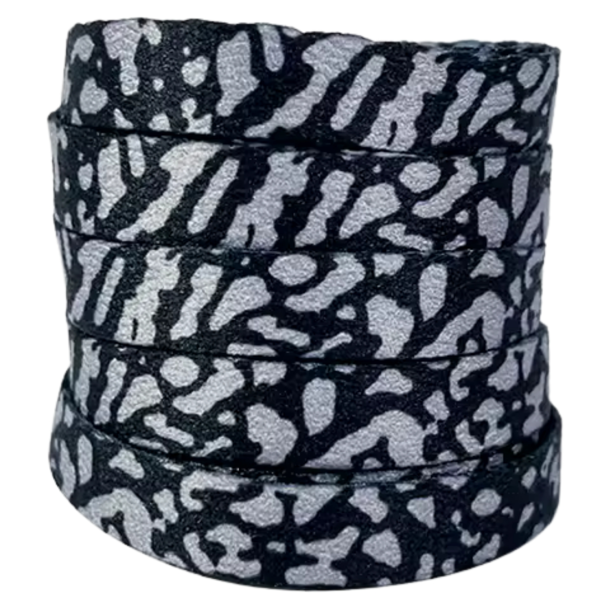8mm Grey & Black Leopard Shoelaces - Flat Replacement Laces
