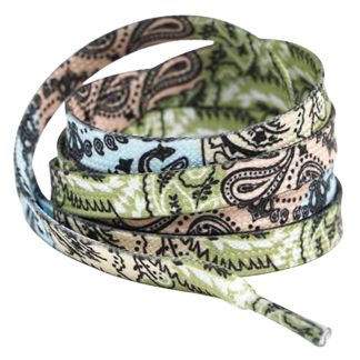8mm White & Green Paisley Shoelaces - Flat Replacement Laces