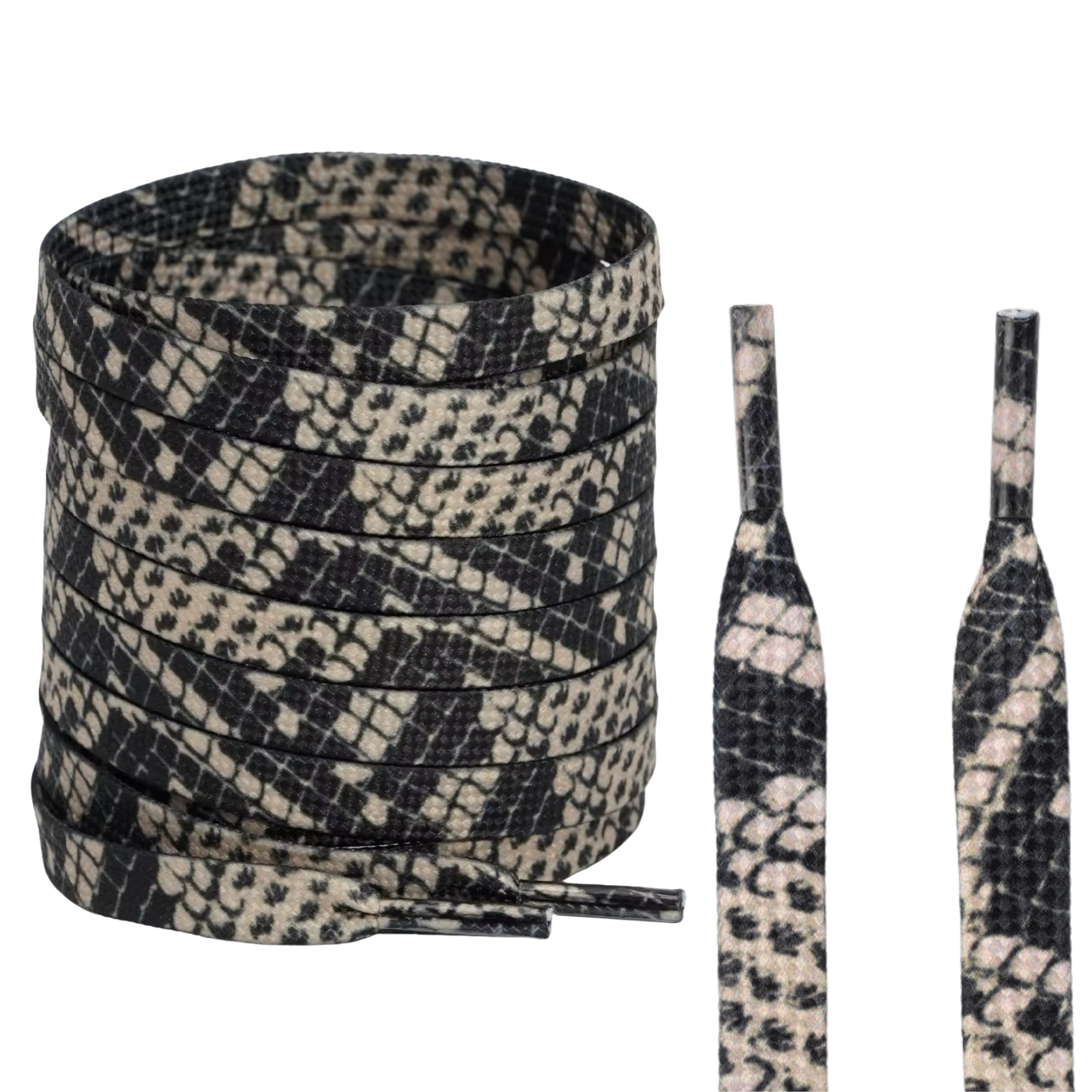 8mm Black & Beige Snake Shoelaces - Flat Replacement Laces