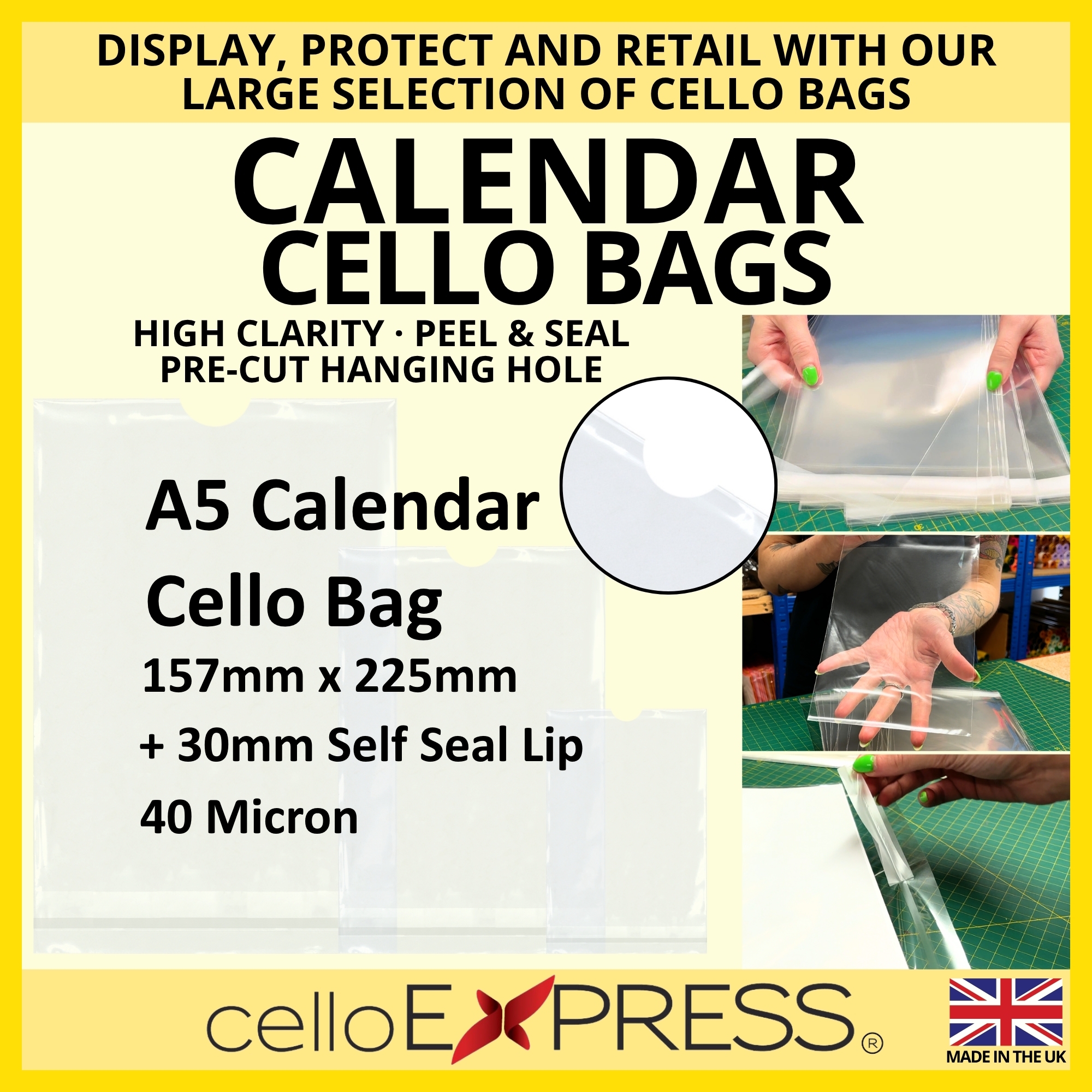 Calendar A5 157mm x 225mm Cello Bags - Self Seal Cellophane Display - Image 2