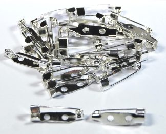 Silver Brooch Pins - 20mm x 5mm with 2 Holes - Hook Catch