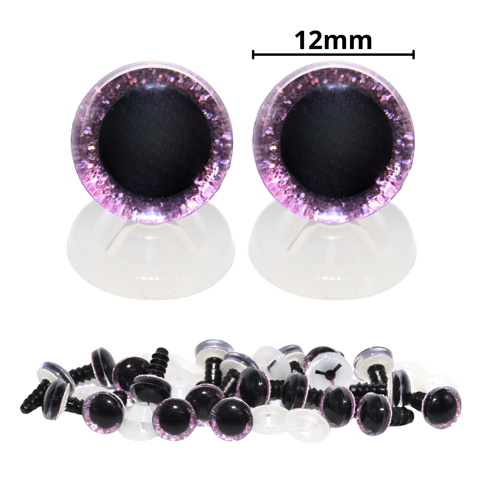 12mm Lilac 3D Glitter Eyes with Plastic Backs