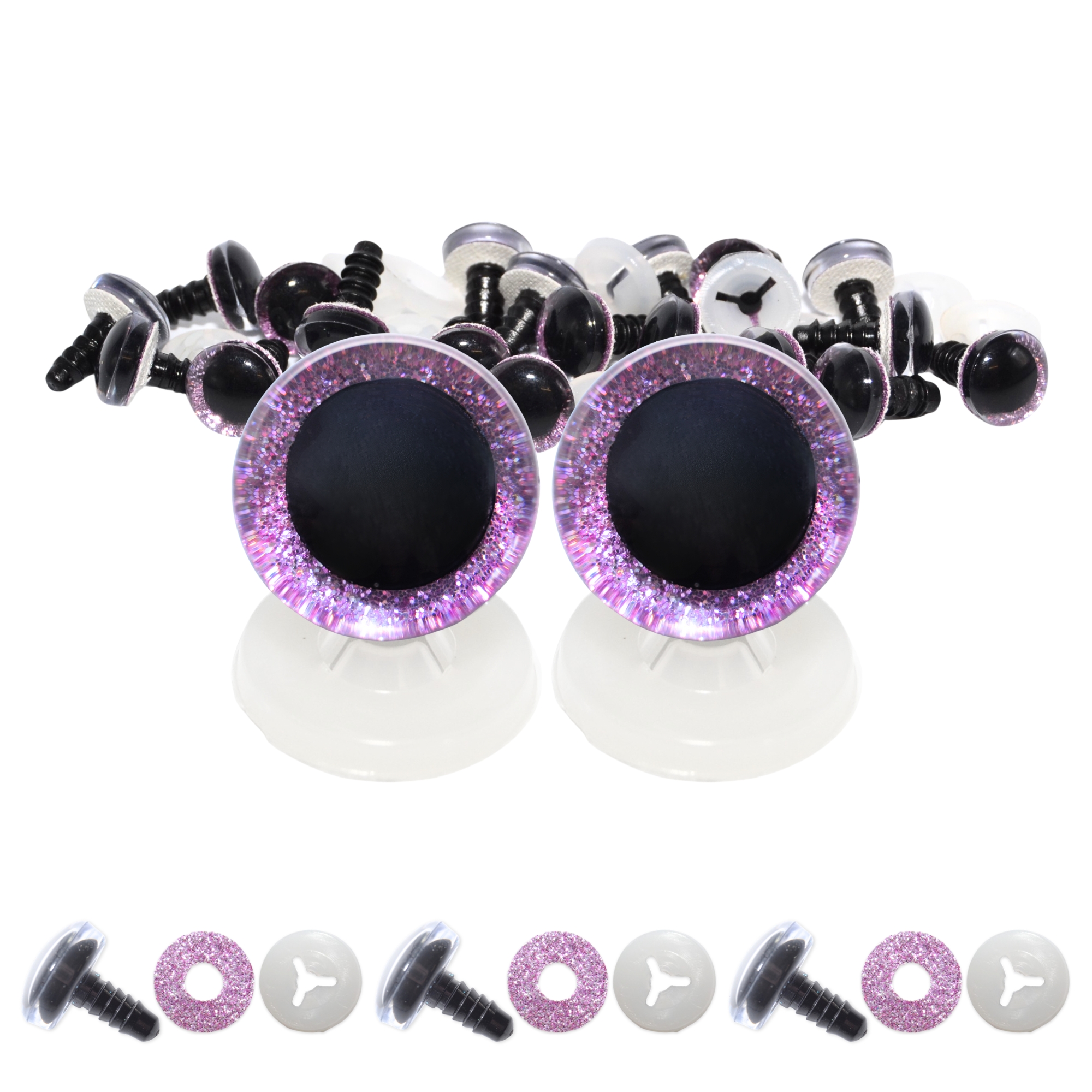 12mm Lilac 3D Glitter Eyes with Plastic Backs - Image 2