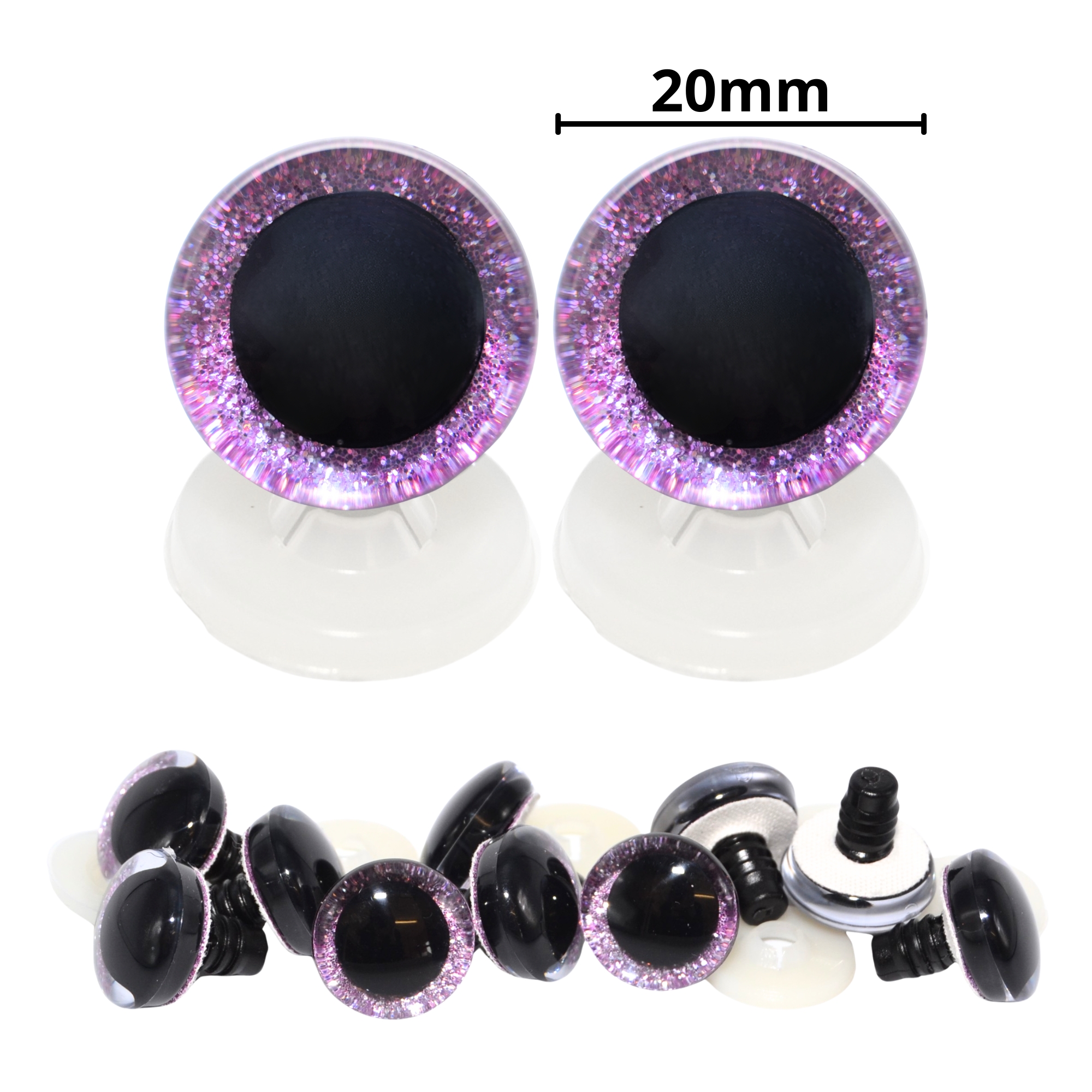 20mm Lilac 3D Glitter Eyes with Plastic Backs