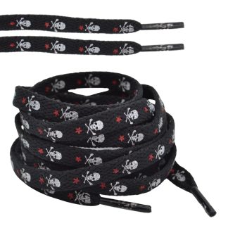 8mm Red Star Skull & Crossbones Shoelaces - Flat Replacement Laces